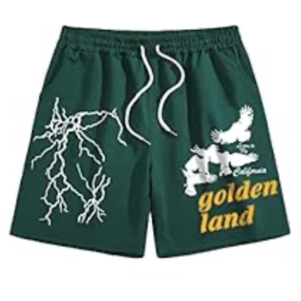 WDIRARA Men Letter Green Graphic Print Elastic Waist Active Track Shorts Size S